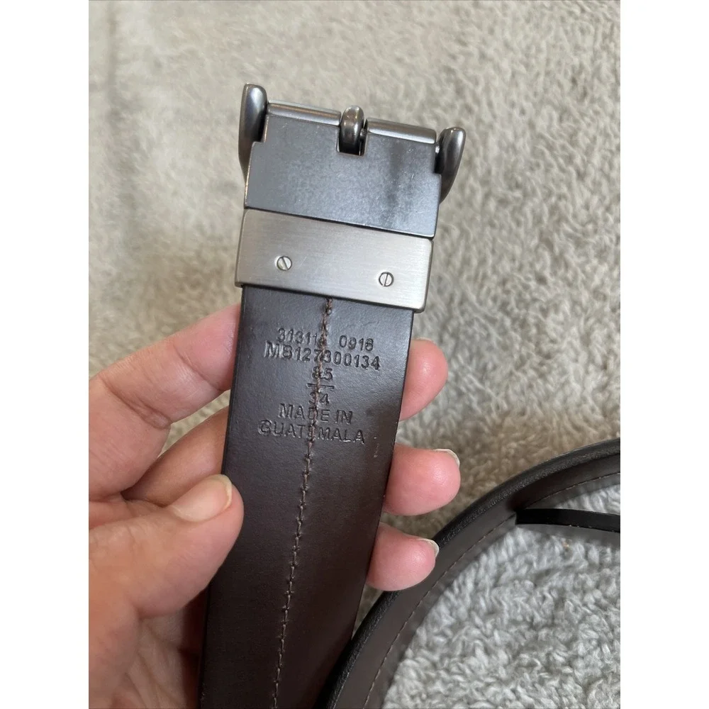 Fossil Men Black Leather Silver Metal Heavy Buckle Belt Size 8.5 34 Flawed